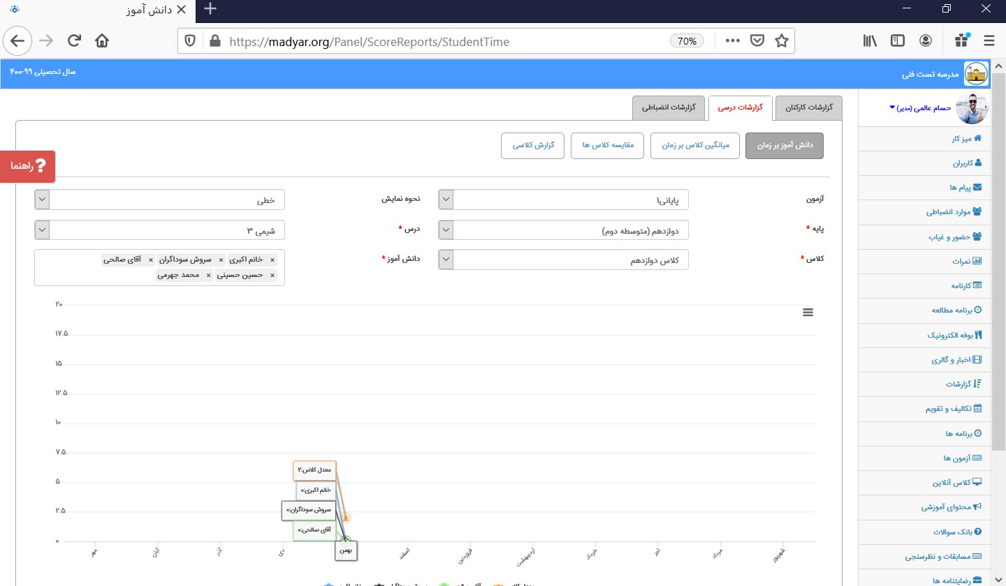 بخش گزارشات در سامانه مدیار